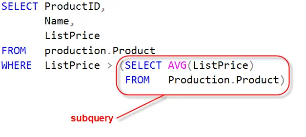 Sql subquery