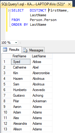 Uniquie list ordered by LastName