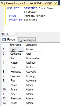 SQL DISTINCT and TOP in Query - Essential SQL