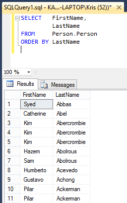 Results sorted by LastName