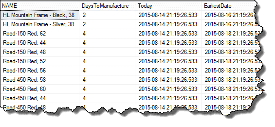 Results using DATEADD