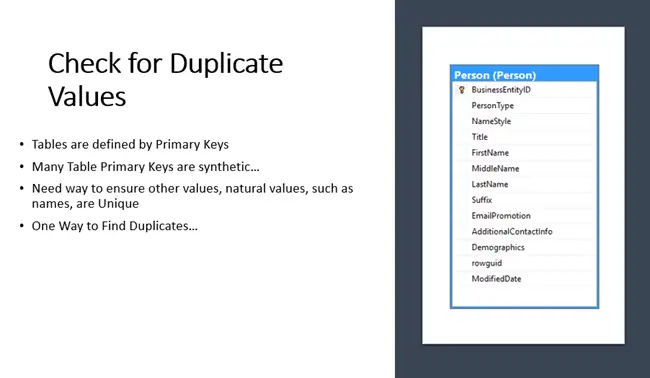 Use a non-equi join to check for duplicate values