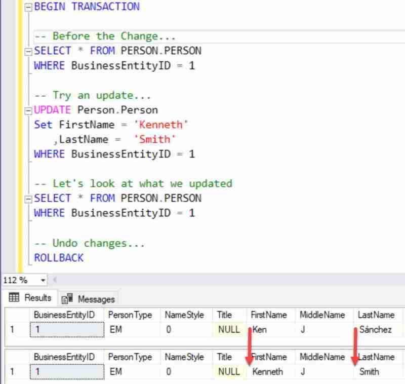 update multiple columns using SQL - command and results