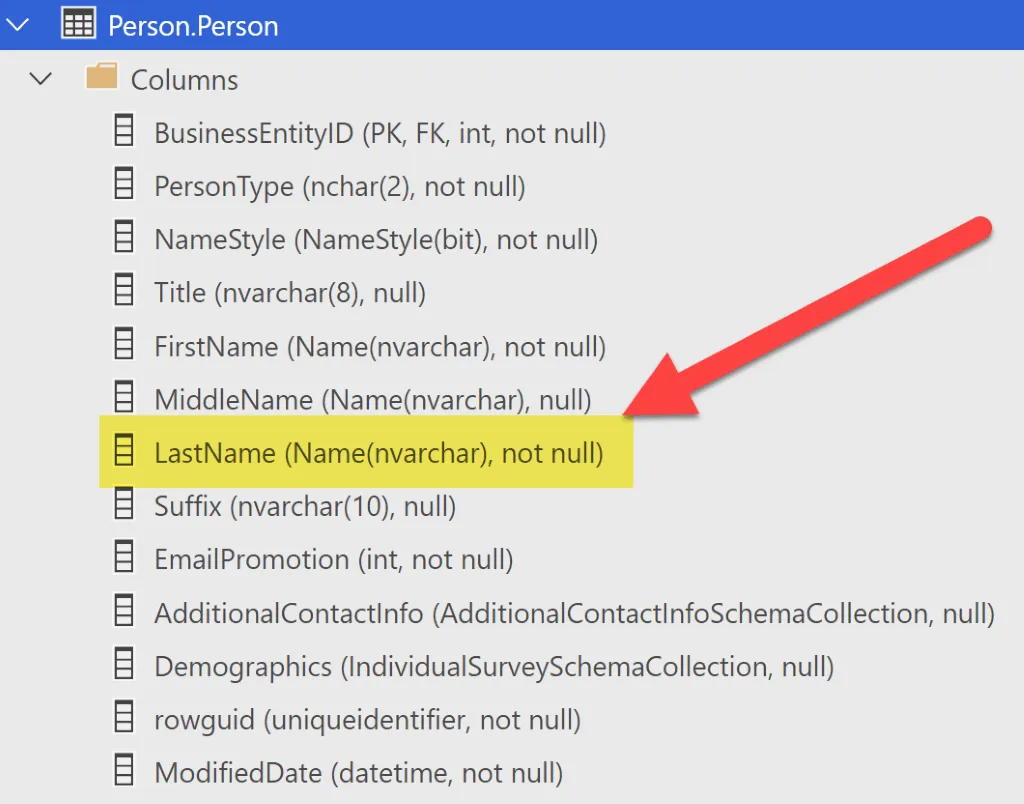 SQL SERVER NVARCHAR example in table's column type definition.