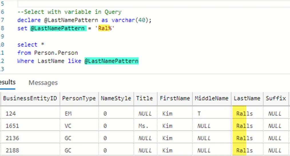 dynamic sql query variable assignment