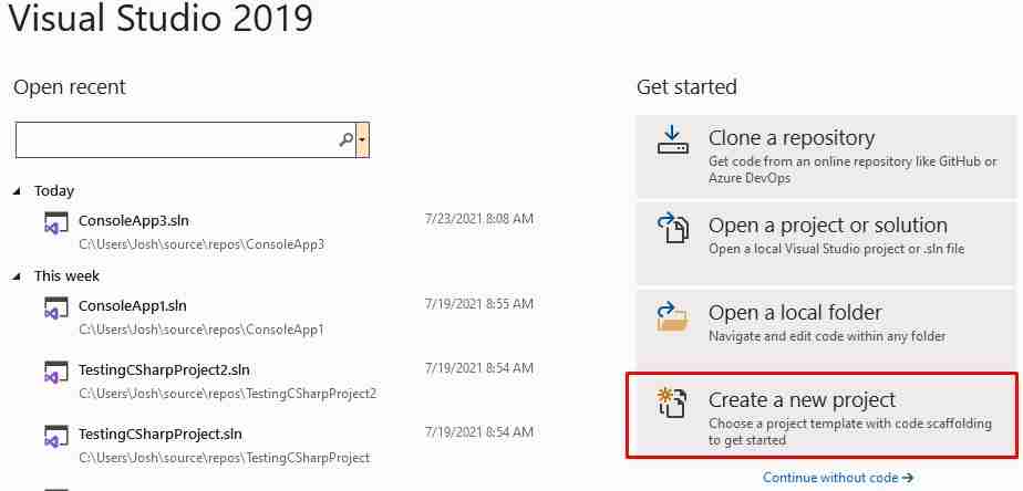 C Sharp Visual Studio Create Project