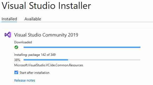 C Sharp Visual Studio Installer progress