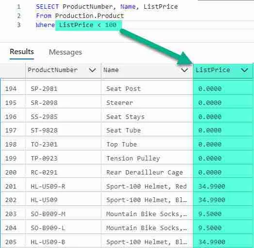 SQL Less Than Example