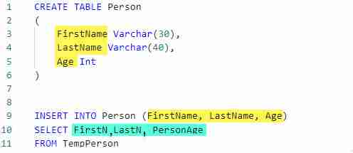 SQL CREATE TABLE statement with example insert