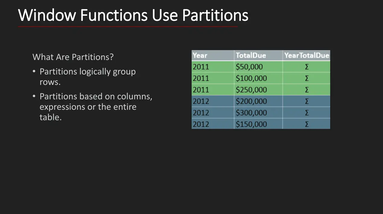 Window function Partitions